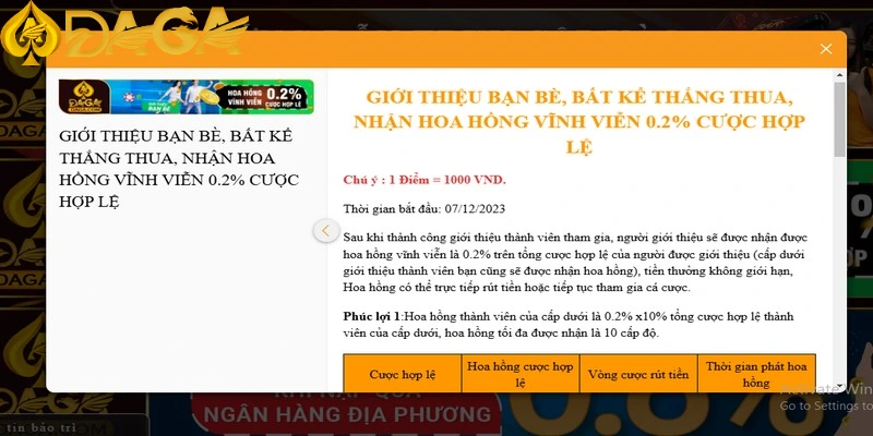 Giới thiệu bạn nhận hoa hồng vĩnh viễn 0.2% trên tổng cược hợp lệ